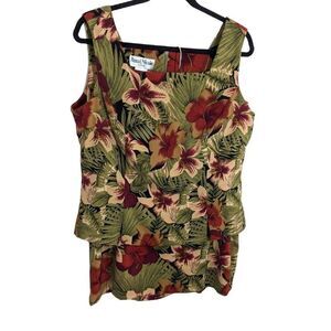 Ronni Nicole Floral 2 Piece Set Vacation Tropical Square Neck Top Skirt Size 16